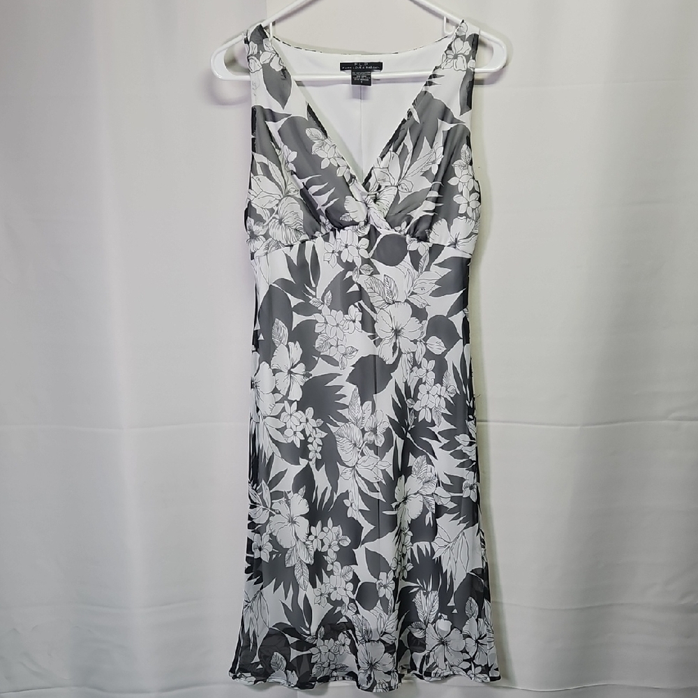 F.L.P. Floral Gray Lined Semi-Sheer Dress